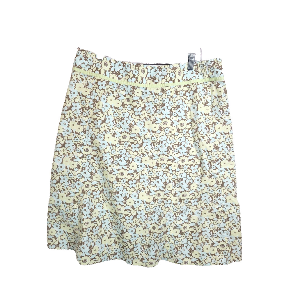 Eddie Bauer A-Line Skirt‎ Blue Green Floral Side Zip Casual Women's Size 14 Tall